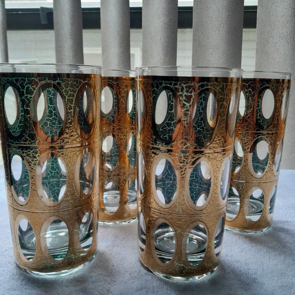 Culver 22k Gold Pisa Glasses RARE  Set of 5